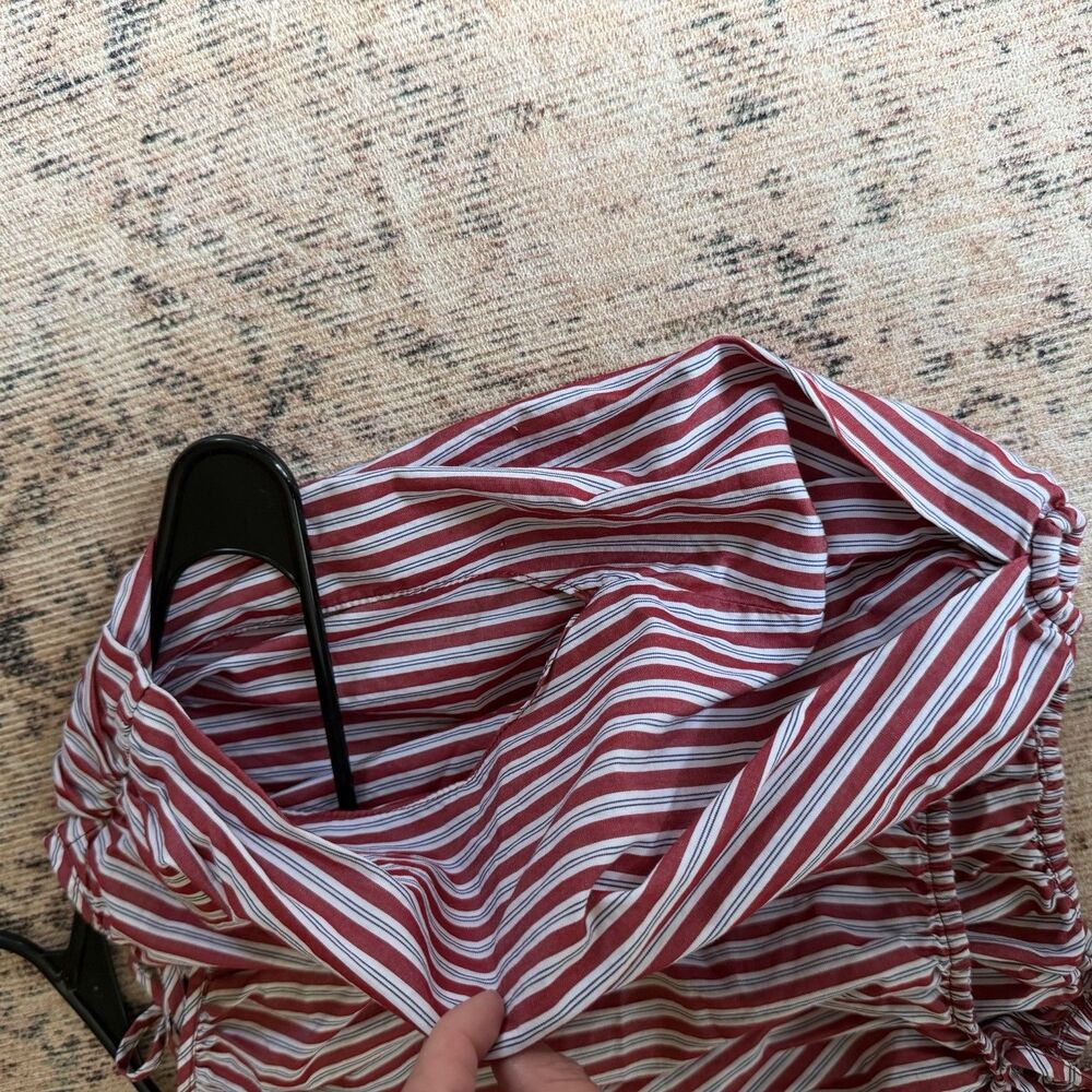 ZARA Striped Poplin Top Red White Blue Striped Sz XS Sleeveless Crop With Tie - Picture 12 of 12